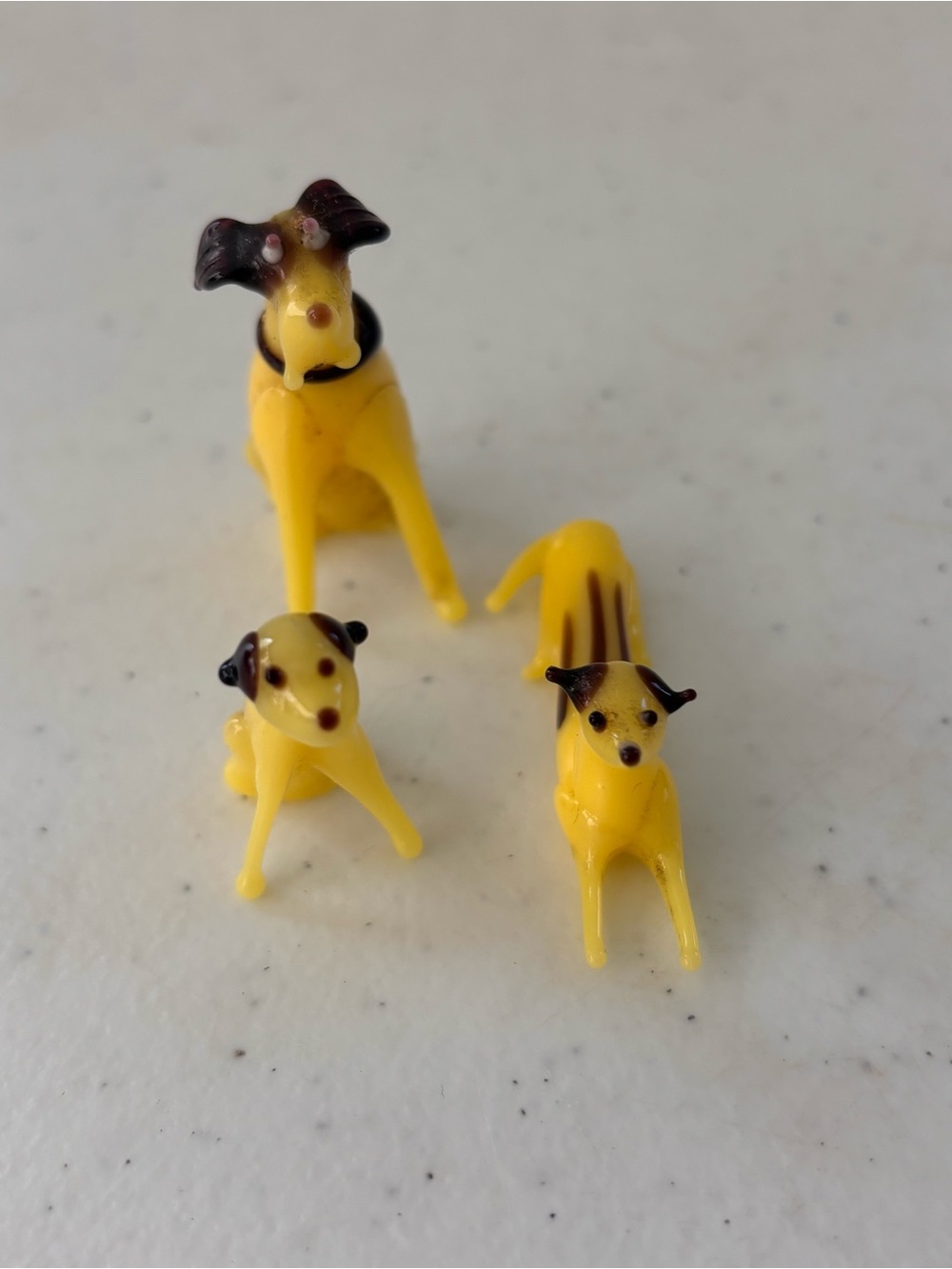 Yellow Miniature Dog Figurine Set - Glass Decorative Pets